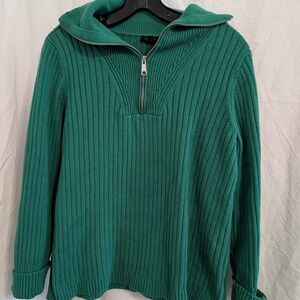 Talbots Emerald Ribbed Sweater with Half-Zip